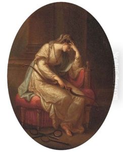 A Seated Lady In Classical Dress, Holding A Bow