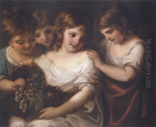 Four Children With A Basket Of Fruit - view 1