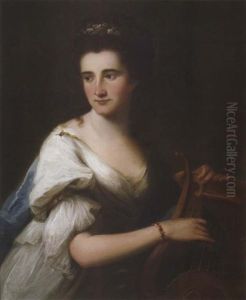 Bildnis Von Mrs. Colley Als Terpsychore In Weisem Kleid Mit Blauem Umhang, Die Leier Spielend