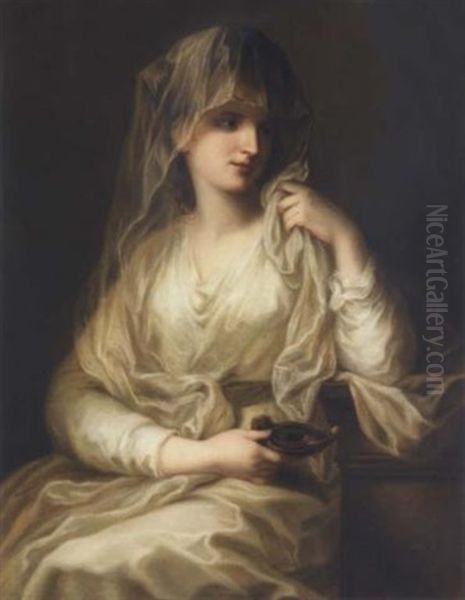 Portrait Of A Lady As Tuccia, The Vestal Virgin, Holding An Oil Lamp by Angelika Kauffmann
