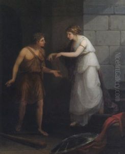 Ariadne Uberreicht Thesus Am Eingang Des Labrynths Das Rittende Wolknauel by Angelika Kauffmann