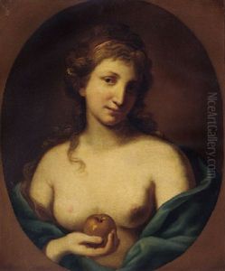 Portrait Of A Lady Holding An Apple And Wearing A Loose Shawl by Angelika Kauffmann