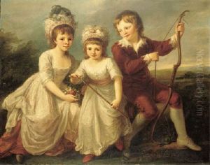 Group Portrait Of The Spencer Children In A Landscape by Angelika Kauffmann