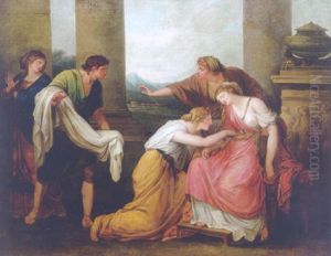 Julia, Wife Of Pompey, Faints At The Sight Of His Bloodstained Garment by Angelika Kauffmann