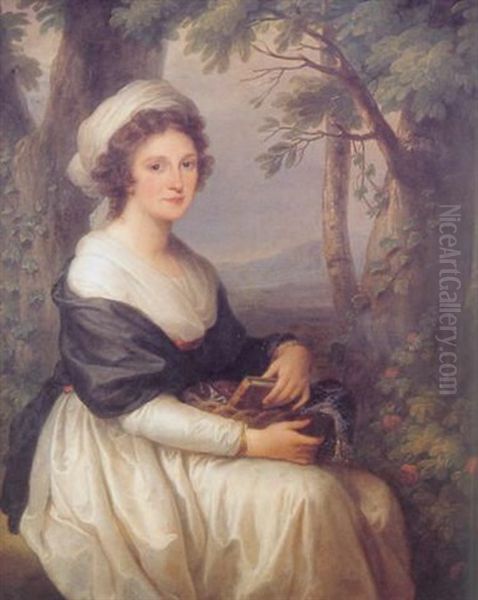 A Portrait Of Countess Felicia Regina Novosielski Wearing A White Dress And Dark Shawl, A Basket On Her Lap, In A Wooded Landscape - view 1