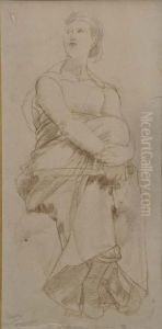 Etude Pour Melpomene Fusain by Baudry Paul