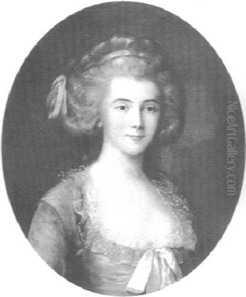Portrait Of A Woman, Half-length Wearing A Light Blue Dress And Pink Riboon In Her Hair - view 1