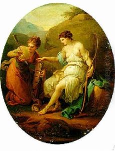 Diana With One Of Her Nymphs by Angelika Kauffmann