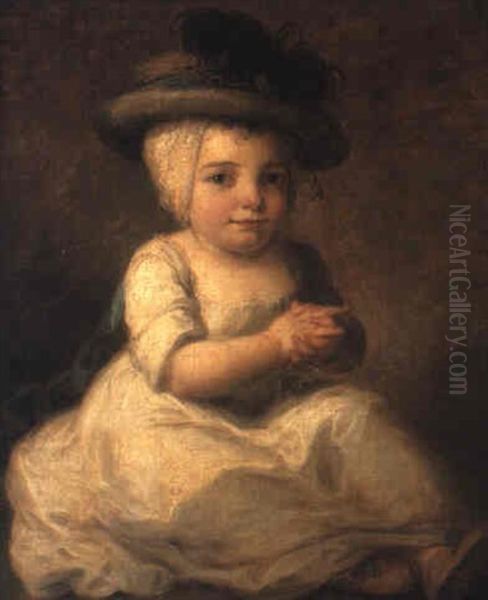 Portrait Of Louis Bonomi In A White Dress And Plumed Hat - view 1