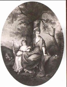 Portrait Of Lady Rushout And Her Daughter Anne, Wearing     Classical Costume, In A Landscape by Angelika Kauffmann