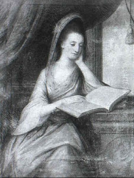 Portrait Of Lady, Wearing A Blue Dress, Reading An Atlas, Seated Three-quarter Length - view 1