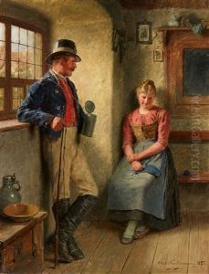 Girl And A Stage-coachman At A Window by Hugo Kauffmann