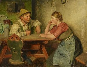 Man With Pipe And Girl Sitting At The Table Man With Pipe And Girl Sitting At The Table