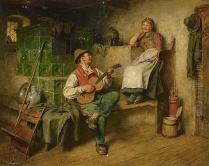 Youngster And Girl With Knitting - The Serenade