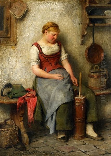 Girl By A Butter Churn - view 1