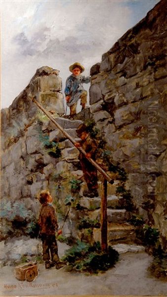 Spielende Kinder Auf Einer Steintreppe - view 1