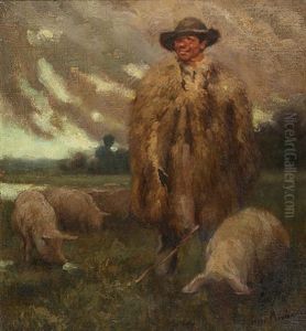 Weite Landschaft Mit Schweinehirt Und Tieren