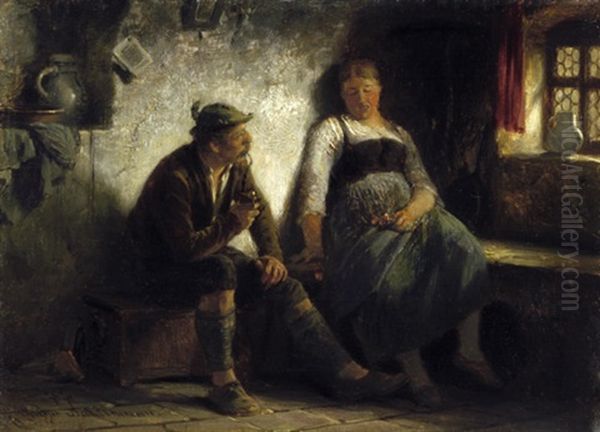 Das Stelldichein - Tiroler Bauer Und Madchen In Der Stube - view 1