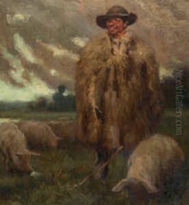 Weite Landschaft Mit Schweinehirt Und Tieren