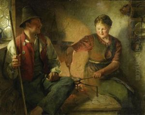 Junges Paar Am Feuer