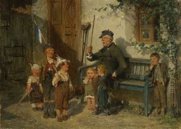 Kinder Mit Ihrem Grosvater, Soldat Spielend - view 1