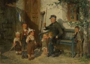 Kinder Mit Ihrem Grosvater, Soldat Spielend