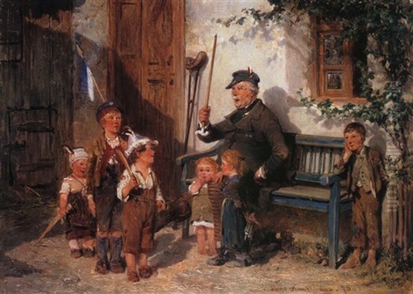 Grossvater Mit Kindern Soldat Spielend - view 1