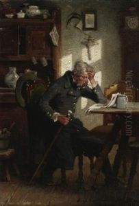 Die Lekture. Ein Alterer Herr Studiert Ein Tagesblatt In Der Guten Stube by Hugo Kauffmann