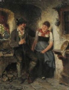 Jager Und Dirndl In Der Stube by Hugo Kauffmann
