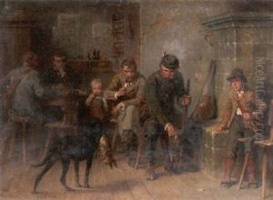 Hierher Apporte! Gesellschaft Nach Der Jagd Mit Hund Mit Der Beute by Hugo Kauffmann