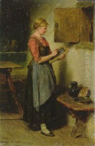 Schankmagd, Die Auf Der Schiefertafel Die Flasche Wien Aus Der Durchreiche Ankreidet