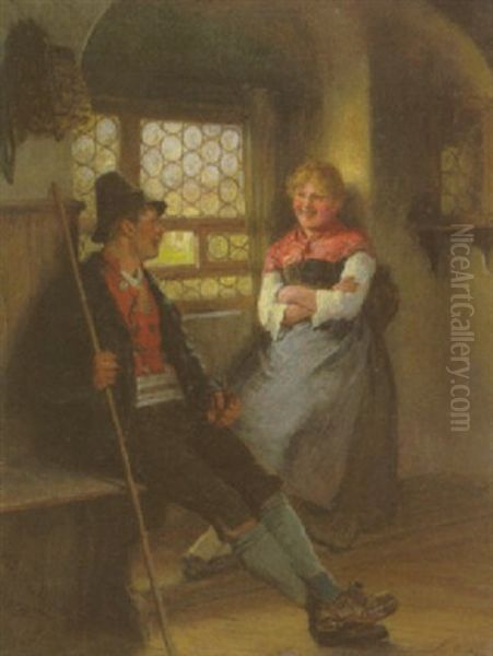 Bursche Und Dirndl Am Fenster Der Bauernstube - view 1