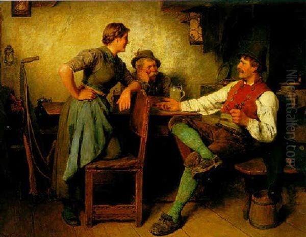 Madel Mit Zwei Burschen In Der Stube - view 1