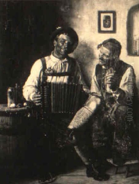 Tavern Scene With Pipe Smoker And Accordion Player - view 1