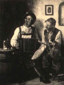 Tavern Scene With Pipe Smoker And Accordion Player by Hugo Kauffmann
