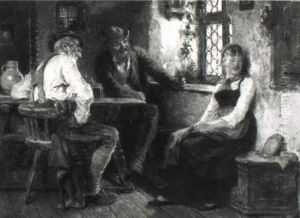 Junges Dirndl Mit Zwei Alten Verehrern by Hugo Kauffmann