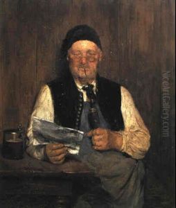 Lesender Mann Mit Pfeife by Hugo Kauffmann