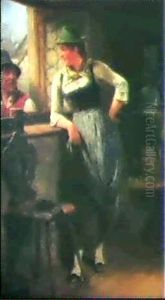 Bursch Und Madel Am Fenster by Hugo Kauffmann