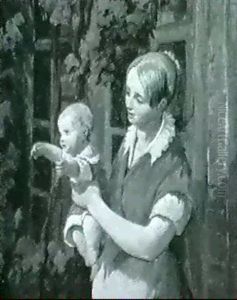 Frau Mit Kind Vor Weinlaubumrkter Hauswand by Hugo Kauffmann