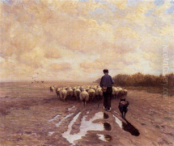 Schafer Mit Seiner Herde In Weiter Landschaft - view 1