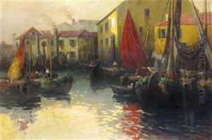 Fischerhafen Am Fruhen Morgen by Adolf Kaufmann