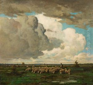 Hirte Mit Schafherde by Adolf Kaufmann