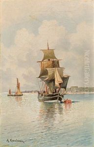Kustenlandschaft Mit Segelschiffen