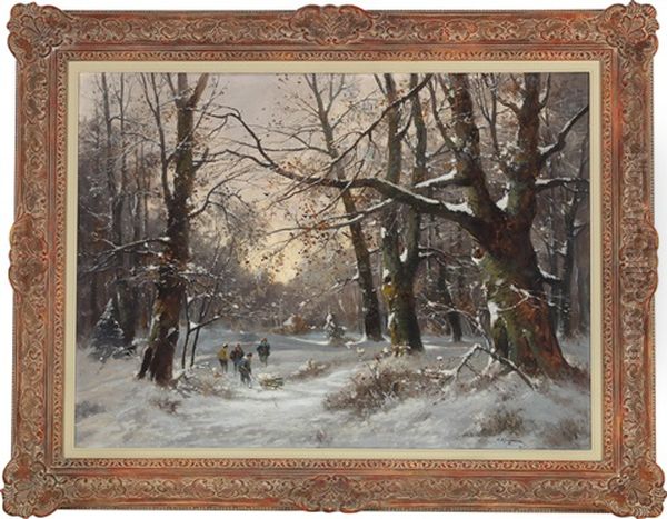 Holzarbeiter In Verschneiter Waldlandschaft - view 1