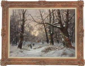 Holzarbeiter In Verschneiter Waldlandschaft