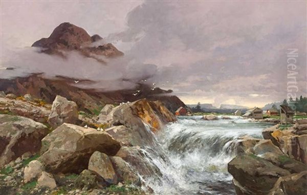 Norwegische Landschaft Mit Wasserfall - view 1