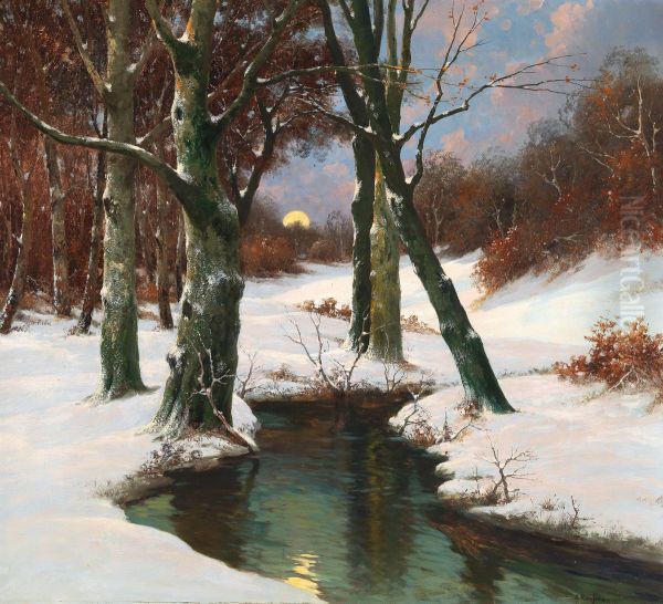 Winter Landscape With Rising Moon - view 1