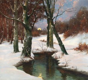 Winter Landscape With Rising Moon by Adolf Kaufmann