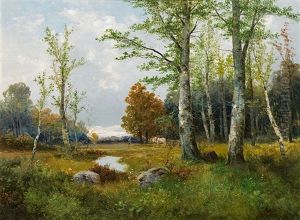 Waldlandschaft Mit Pferdefuhrwerk Waldlandschaft Mit Pferdefuhrwerk