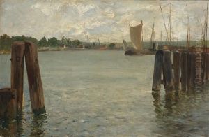 View Of A Harbour On The North Sea by Adolf Kaufmann